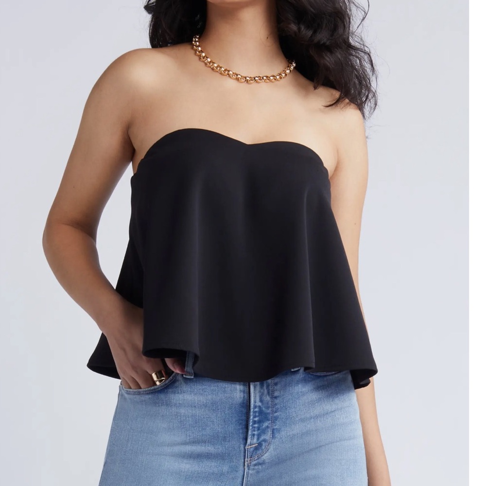Open Edit Elegant Black Strapless Sweetheart Neck Top Size S